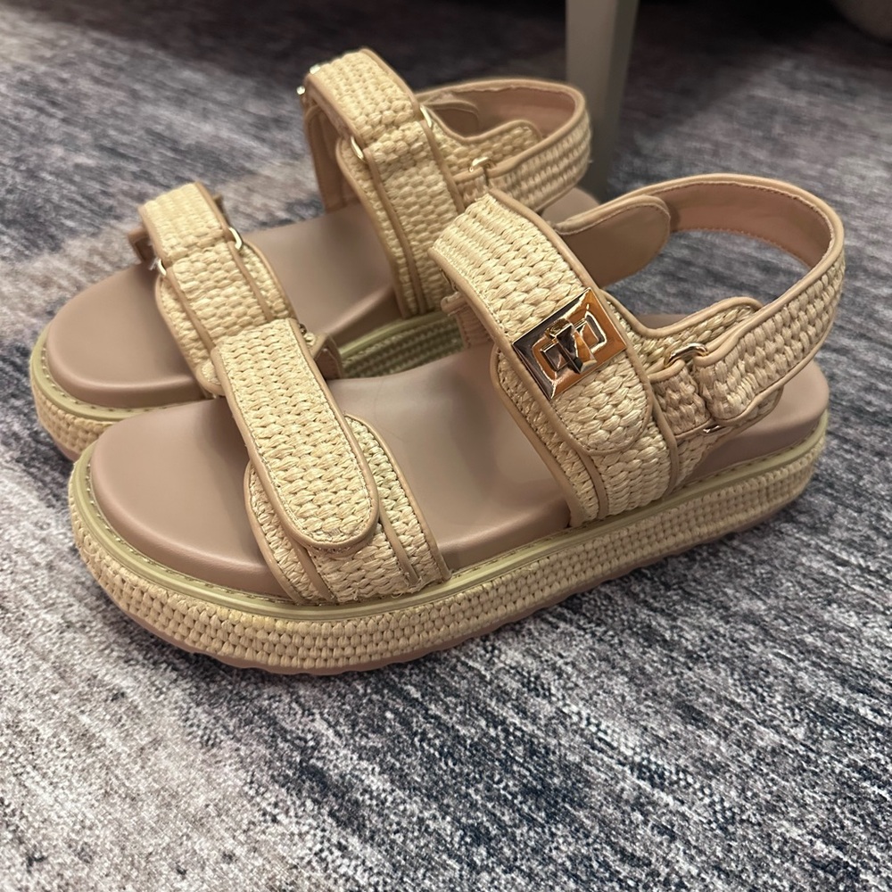 NEW! Beige Woven Platform Sandals - Picture 2 of 7